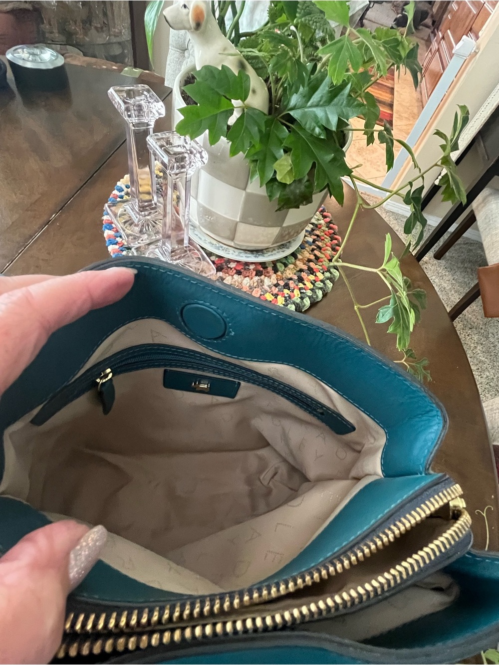 RADLEY / Teal (Blue-Green) Leather Shoulder Bag - Picture 3 of 7
